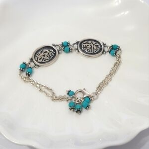 Egyptian Sterling Silver Turquoise Boho Western Beaded Woven Chain Bracelet